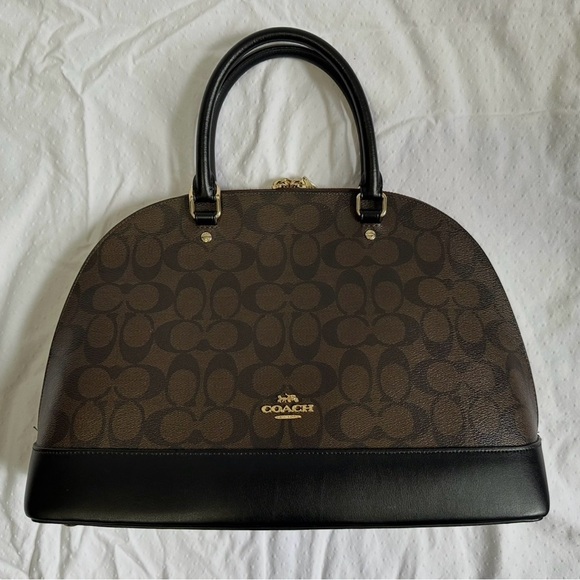 Coach Handbags - Coach F27584 Signature Dome Satchel Brown Black Gold Hardware